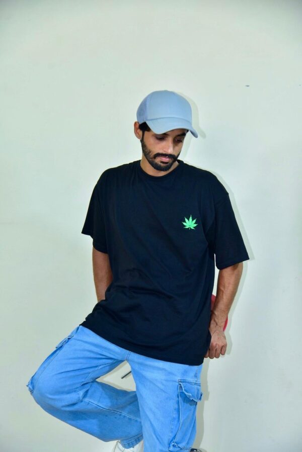Bold Green Leaf Black Tee - Image 3