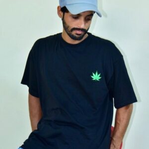 Bold Green Leaf Black Tee