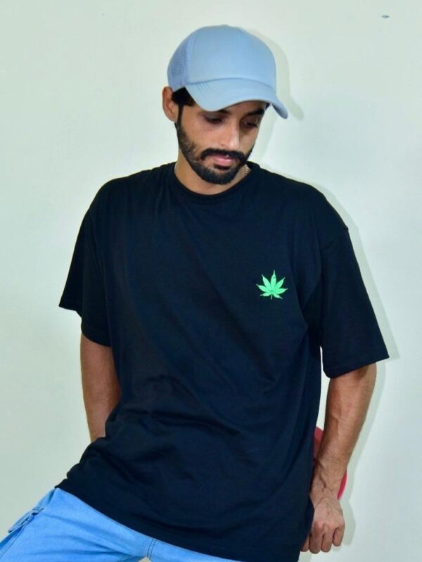Bold Green Leaf Black Tee